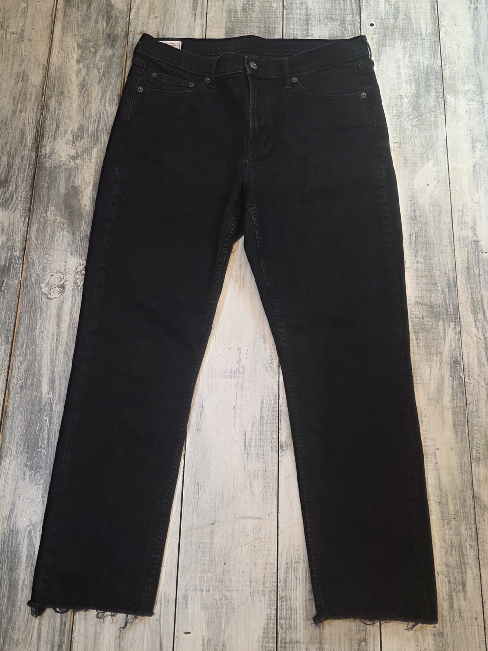 GAP Women's Black Vintage Slim Straight Mid Rise Jeans w Raw Hem sz 14